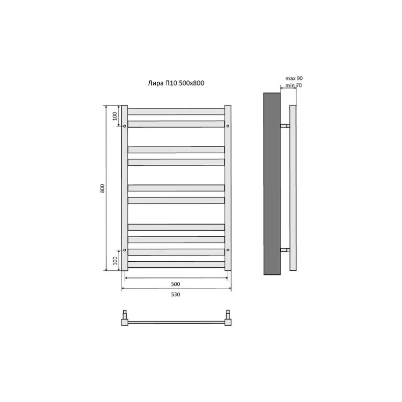 Полотенцесушитель водяной Aquatek Лира 500х800, 10 секций, черный муар, AQ KP1080BL