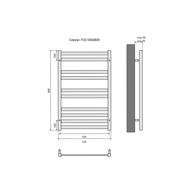 Полотенцесушитель водяной Aquatek Сириус 500х800, 10 секций, хром, AQ DP1080CH