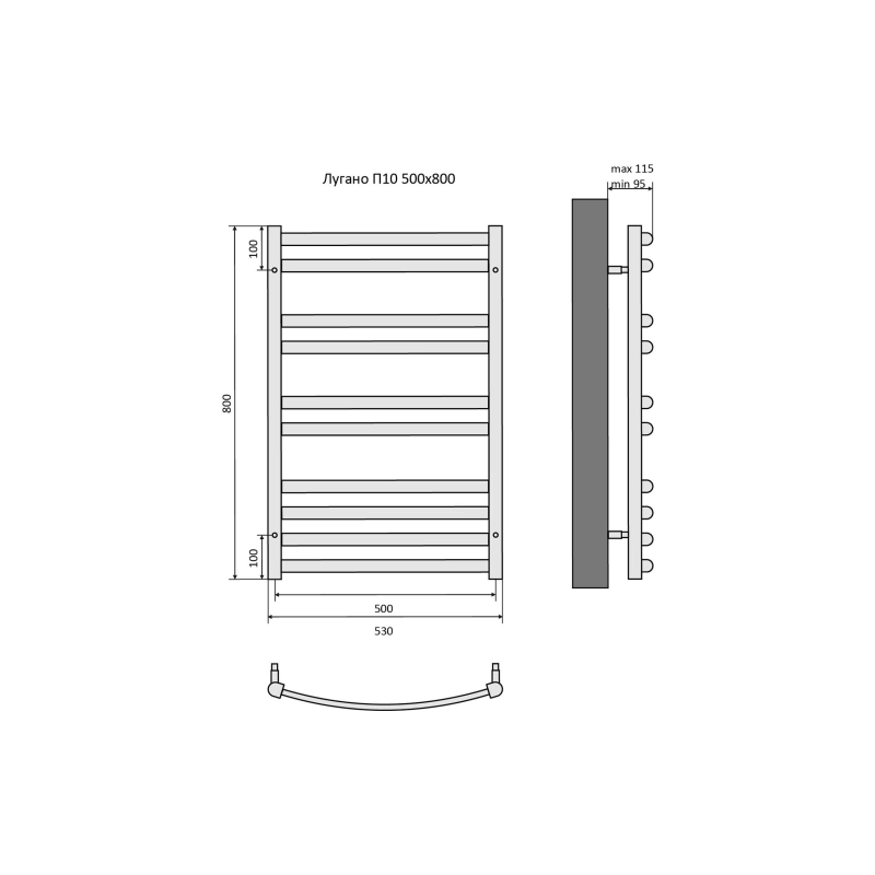 Полотенцесушитель водяной Aquatek Лугано 500х800, 10 секций, хром, AQ DOC1080CH