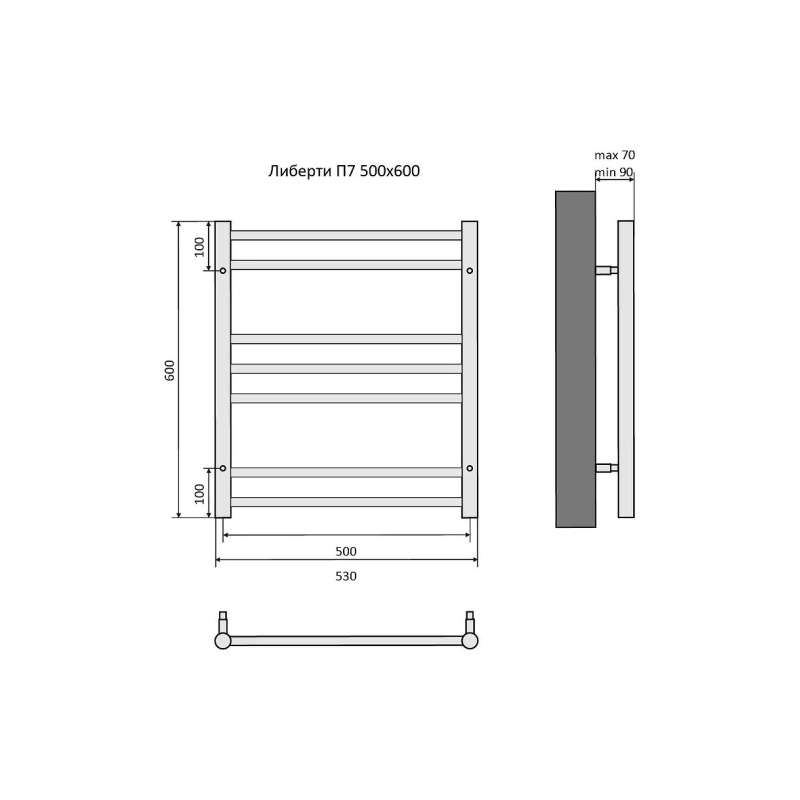 Полотенцесушитель водяной Aquatek Либерти 500х600, 7 секций, черный муар, AQ RR0760BL
