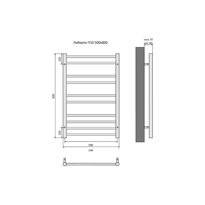 Полотенцесушитель водяной Aquatek Либерти 500х800, 10 секций, хром, AQ RR1080CH