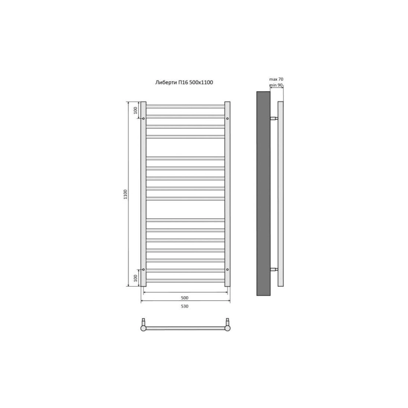 Полотенцесушитель водяной Aquatek Либерти 500х1100, 16 секций, черный муар, AQ RR1610BL