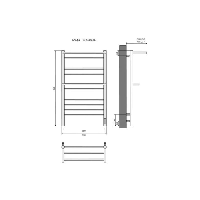 Полотенцесушитель эл. Альфа 500х900, 10 секций, с полкой, хром, AQ EL RRP1090CH