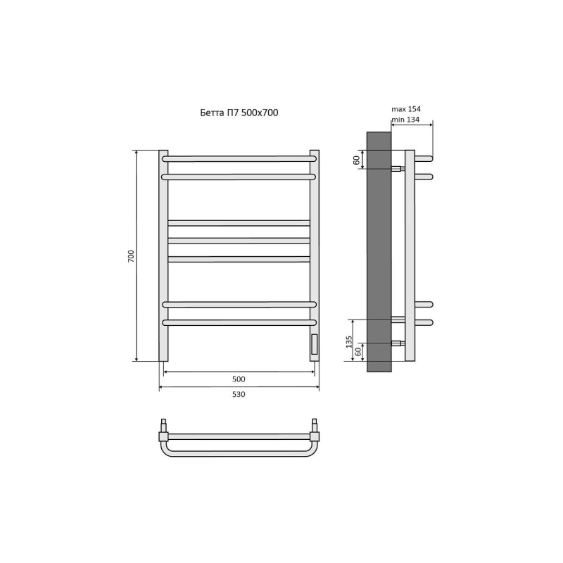 Полотенцесушитель эл. Бетта 500х700, 7 секций, черный муар, AQ EL KRC0770BL