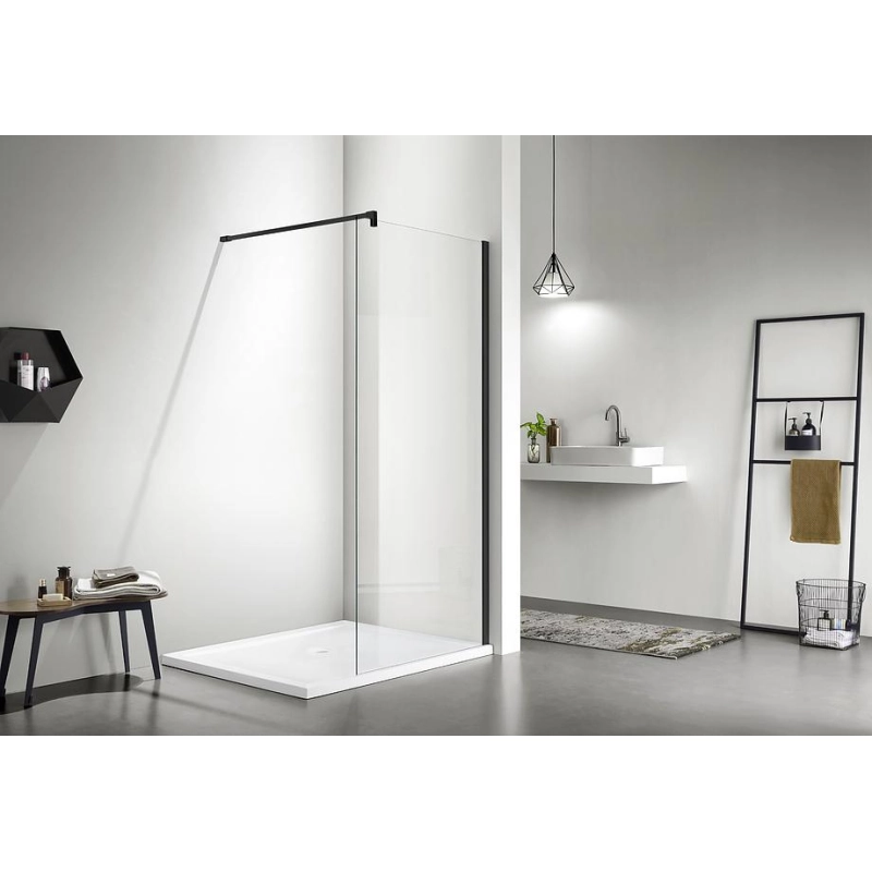 Душевая перегородка Aquatek Walk-in с держателем 100x200 см, б/поддона, черный, AQ WIW Print 10020BL