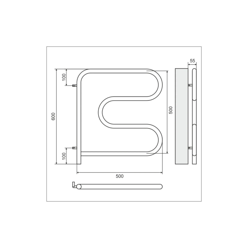 Полотенцесушитель эл. TERMINUS F-обр. 500х500 поворотный, хром, 4620768883880