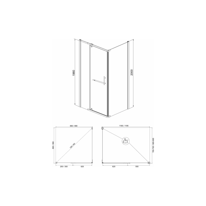Душевое ограждение Arena Square Black 120х90 см, прямоугольная, б/поддона, черный, УТ000094570