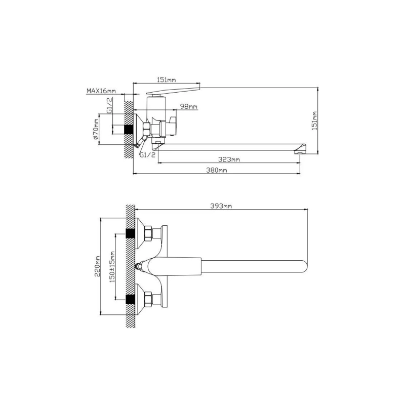 Смеситель Diadonna д/ванны с длин. плоск. изливом D169-22W