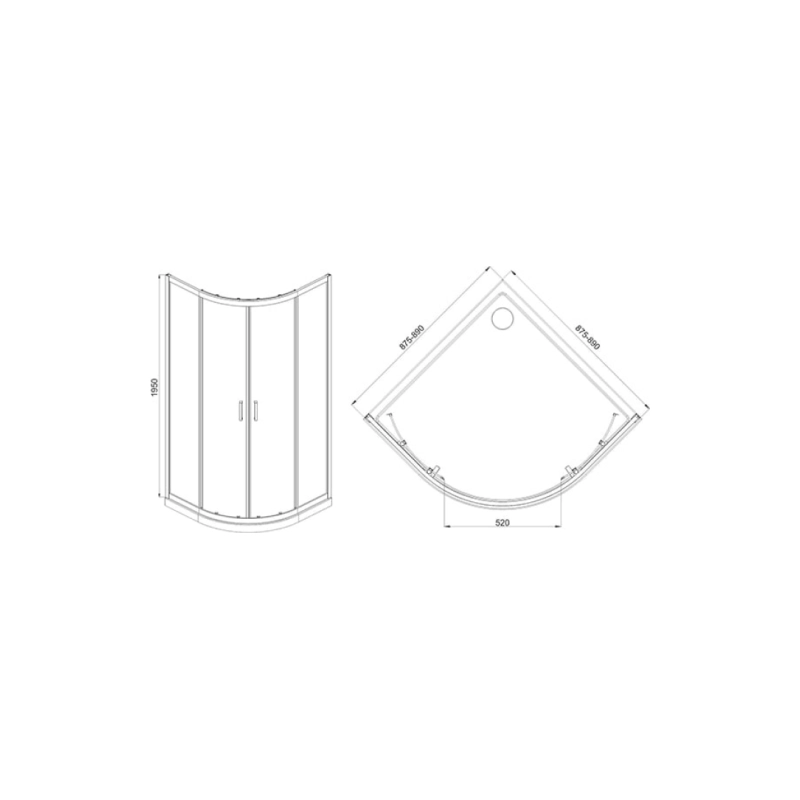Душевое ограждение ROUND 90 90x90 см, 1/4 круга, б/поддона, хром, УТ000043302