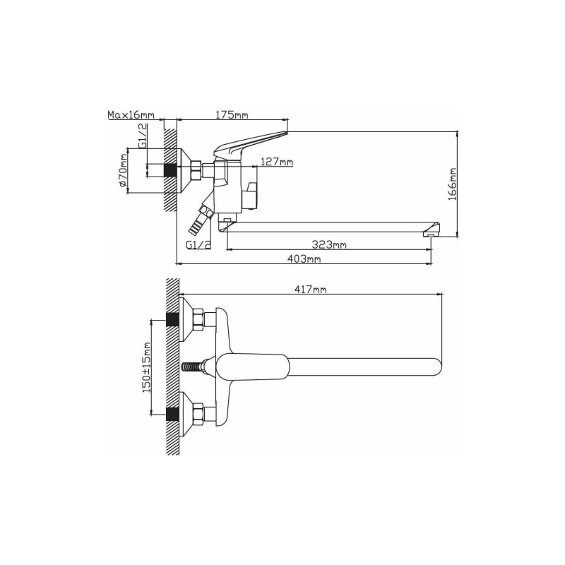 Смеситель Diadonna д/ванны с прям. плоск. изливом D171-22