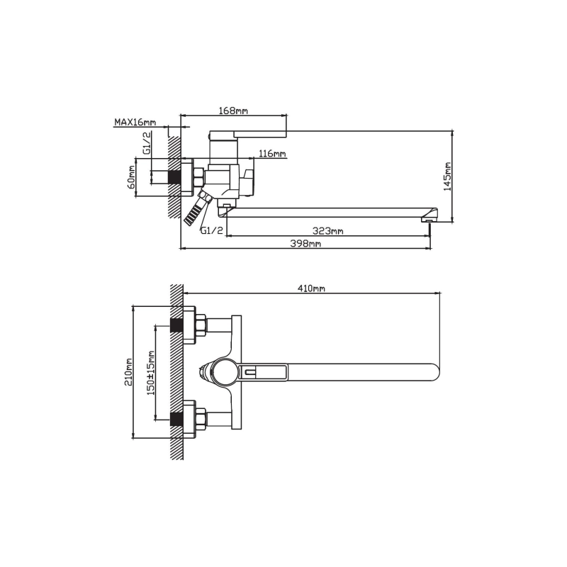 Смеситель Diadonna д/ванны с прям. плоск. изливом D172-22