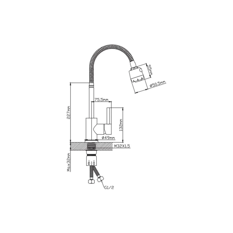 Смеситель Diadonna д/кухни с гибк. изливом D46-0005S