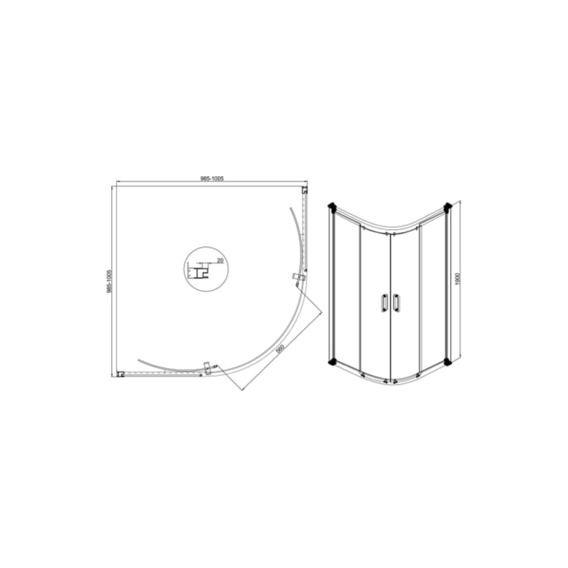 Душевое ограждение Omega 100x100 см, 1/4 круга, б/поддона, хром, УТ000004863