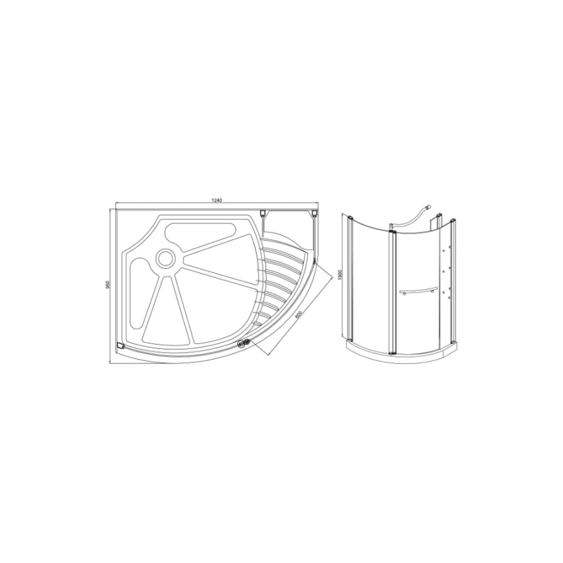 Душевое ограждение Pandora 124x95 см, асимметричная правая, б/поддона, хром, УТ000004865