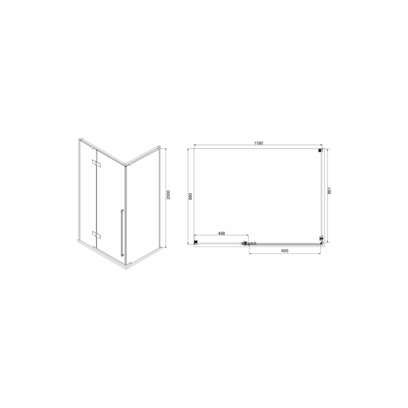 Душевое ограждение VOG Black 90х120 см, прямоугольная, тонир. стекло, б/поддона, черный, УТ000090430