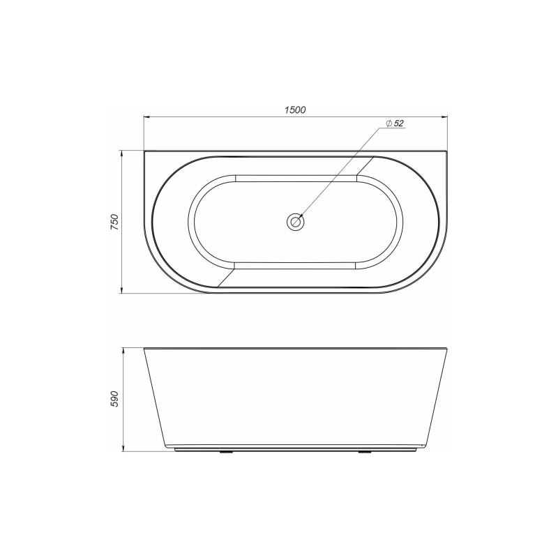Ванна акрил. Sigma C 150х75 см пристенная, (экран+каркас), УТ000099007