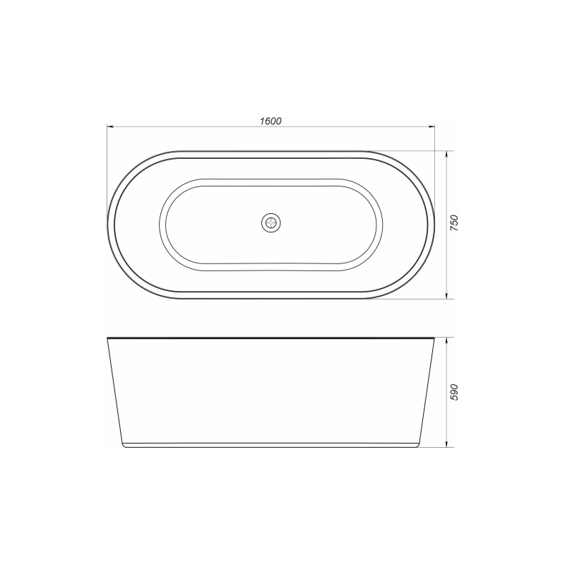 Ванна акрил. Tau C 160х75 см, свободностоящая, с экраном, без каркаса, УТ000099009