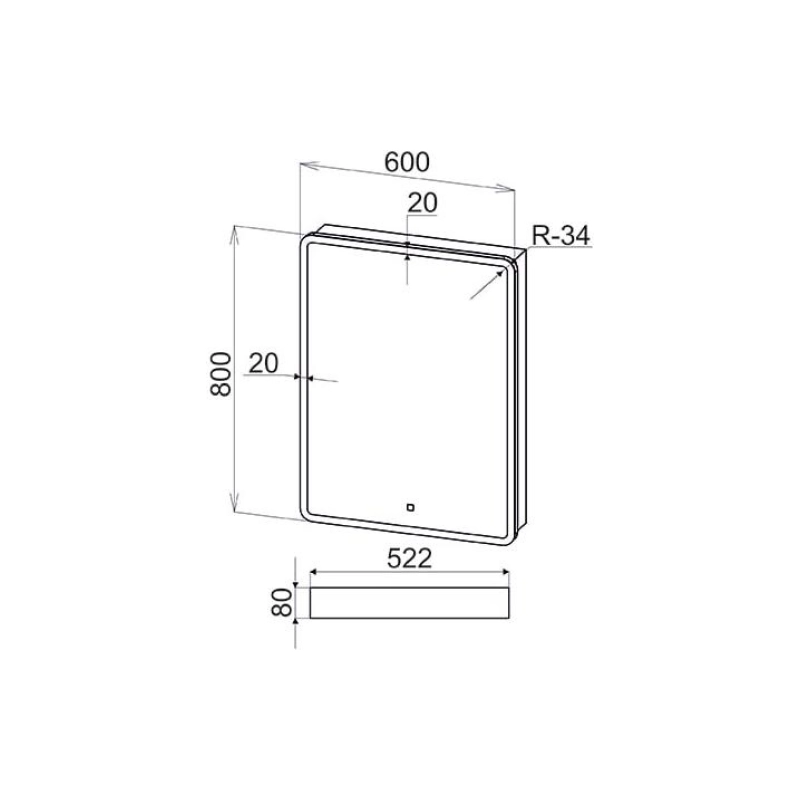 Зеркало-шкаф Arena 60, 600х800 (ШВ) сенсор.выкл., светодиод.подсветка, правый, УТ000067816
