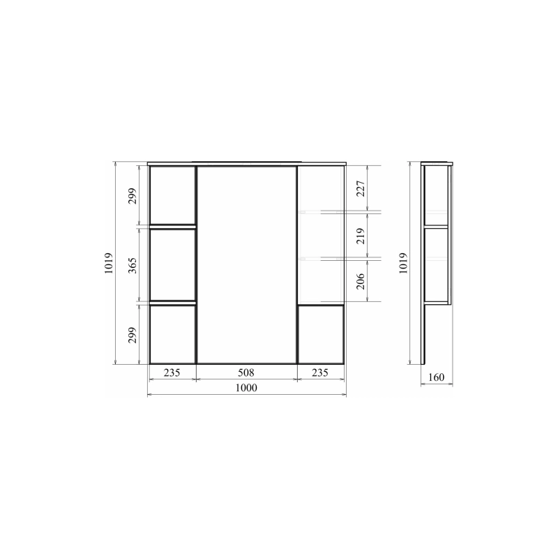 Зеркало-шкаф Next 100,1000х1000 (ШВ) выкл. на корпусе, светодиод.подсветка, правый, УТ000020680