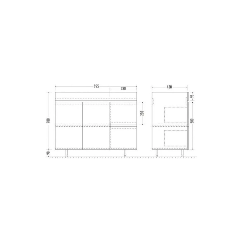 Тумба Next 100 101х47х90 см, напольная, с раковиной More 100, белый, УТ000086060