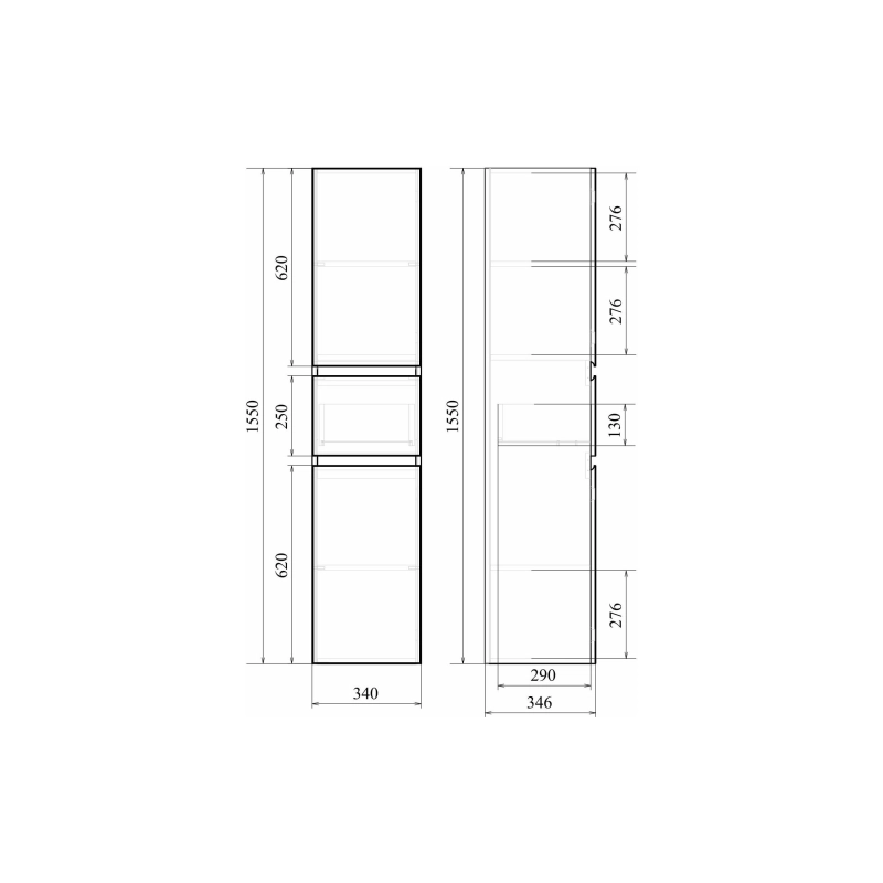 Пенал Next 34 34х155х34 см, подвесной, универсальный, белый, УТ000058112