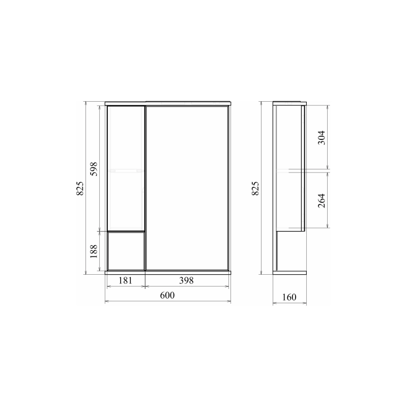 Зеркало-шкаф Next 60, 600х830 (ШВ) выкл. на корпусе, светодиод.подсветка, левый, УТ000020362