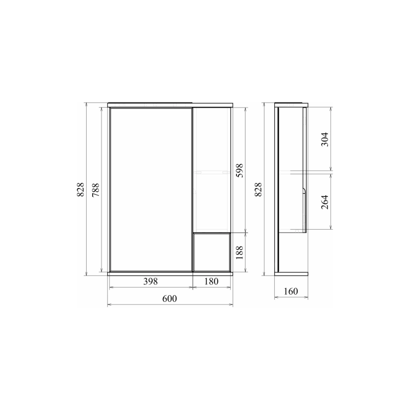 Зеркало-шкаф Next 60, 600х830 (ШВ) выкл. на корпусе, светодиод.подсветка, правый, УТ000020681