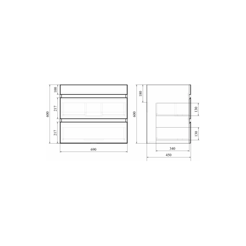 Тумба Next 70/2 70х60х45 см, подвесная, с раковиной Next 70, белый, УТ000053557
