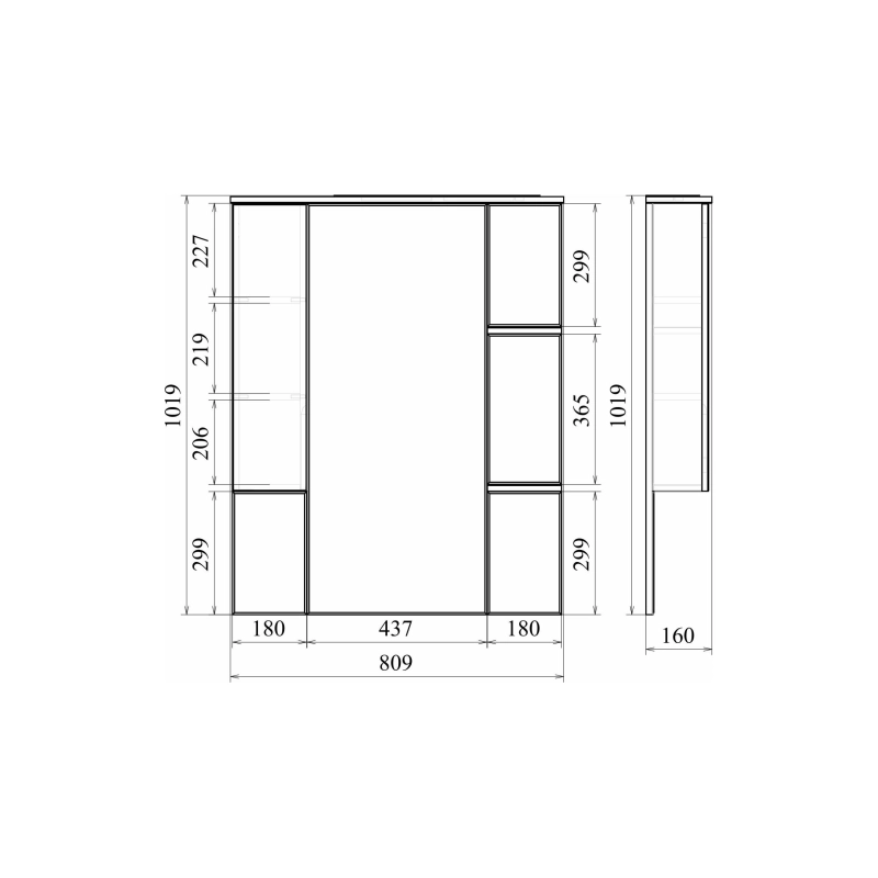 Зеркало-шкаф Next 80, 800х1000 (ШВ) выкл. на корпусе, светодиод.подсветка, левый, УТ000020682