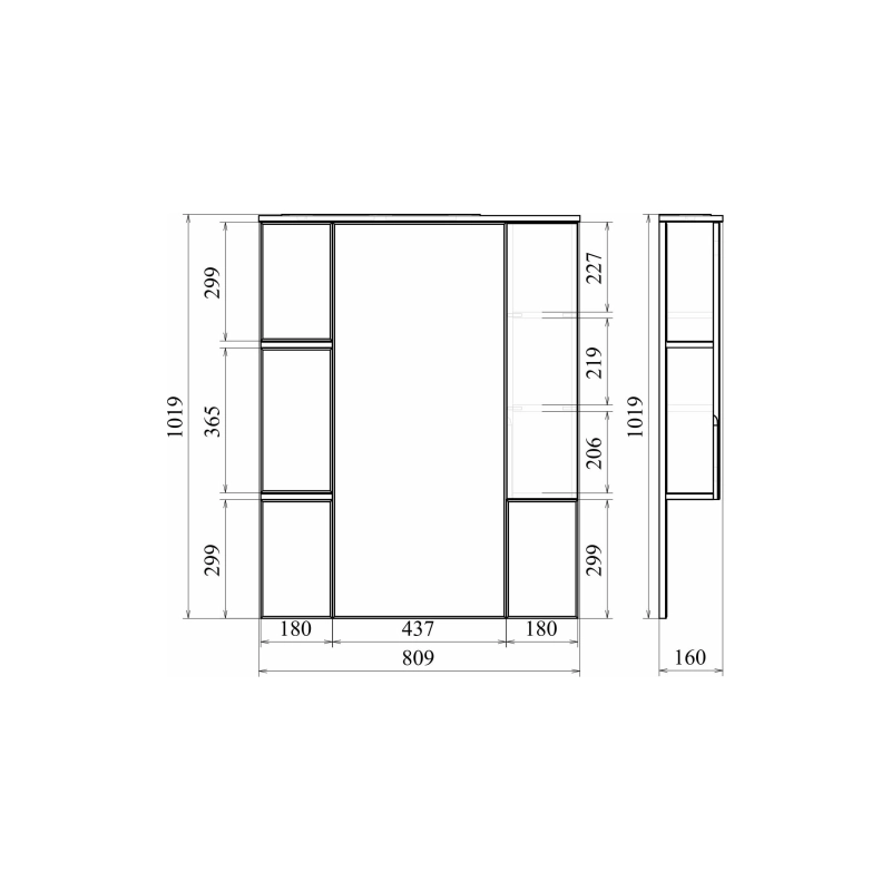 Зеркало-шкаф Next 80, 800х1000 (ШВ) выкл. на корпусе, светодиод.подсветка, правый, УТ000020432