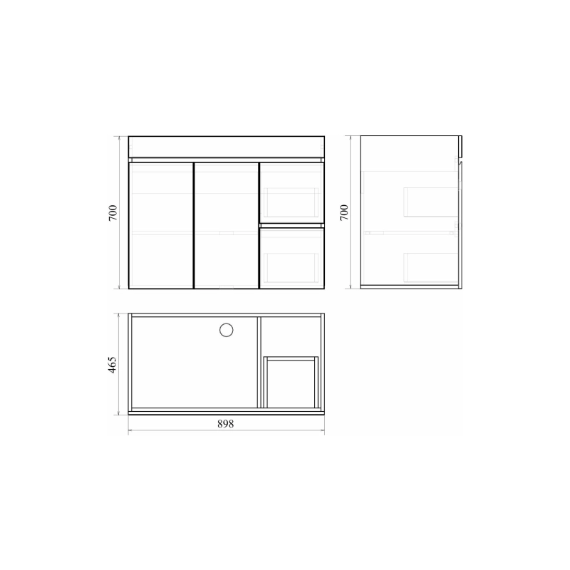 Тумба Next 90 90х70х44 см, напольная, с раковиной Квадро 90, белый, УТ000082468