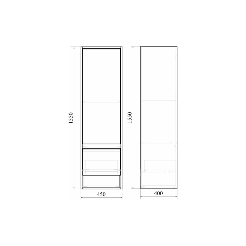 Пенал Scandy 45 45х155х40 см, подвесной, универсальный, белый, УТ000083443