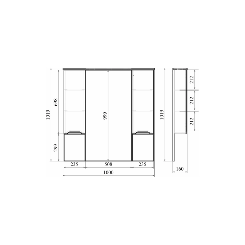 Зеркало-шкаф Soho 100, 1000х1020 (ШВ) выкл. на корпусе, светодиод.подсветка, УТ000043825