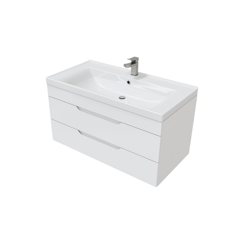 Тумба Soho Quadro 100/2 100х50х52 см, подвесная, с раковиной DEEP 100, белый, УТ000082606