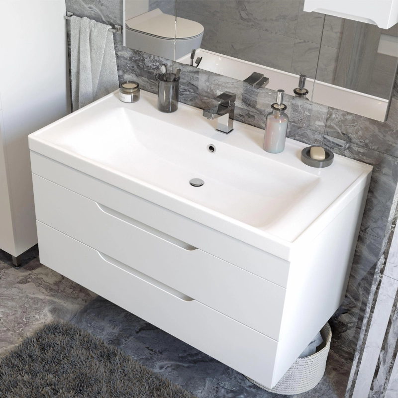 Тумба Soho Quadro 100/2 100х50х52 см, подвесная, с раковиной DEEP 100, белый, УТ000082606