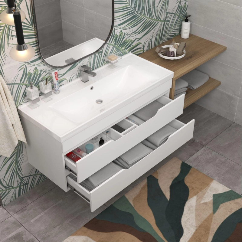 Тумба Soho Quadro 120 100х50х50 см, подвесная, с раковиной DEEP 120, белый, УТ000086075