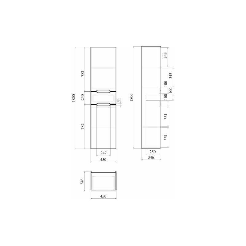 Пенал Soho 45 45х180х35 см, напольный, универсальный, белый, УТ000077093