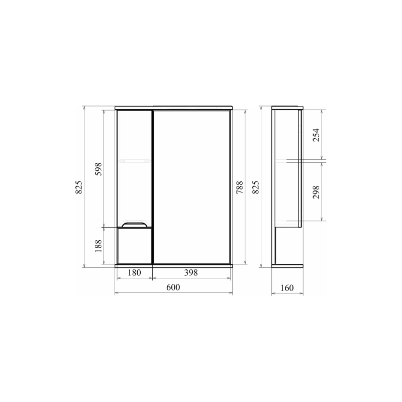 Зеркало-шкаф Soho 60, 600х825 (ШВ) выкл. на корпусе, светодиод.подсветка, левый, УТ000043828