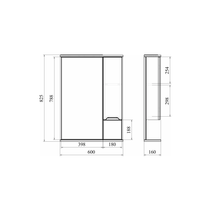 Зеркало-шкаф Soho 60, 600х825 (ШВ) выкл. на корпусе, светодиод.подсветка, правый, УТ000043829