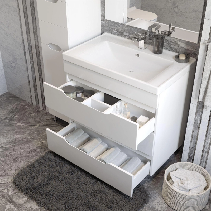 Тумба Soho Quadro 80/2 80х70х49,5 см, напольная, с раковиной Deep 80, белый, УТ000072000