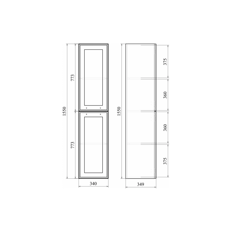 Пенал Адель 34 34х155х35 см, подвесной, универсальный, белый, УТ000049956