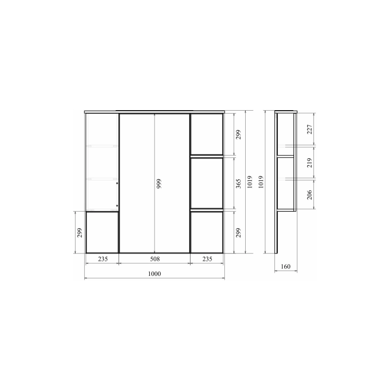 Зеркало-шкаф Камилла 100/2, 1000х1000 (ШВ) выкл. на корпусе, светодиод.подсветка, левый, УТ000004938