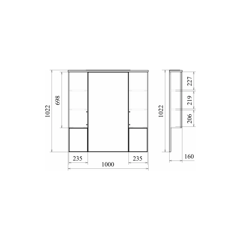 Зеркало-шкаф Камилла 100 1000х1000 (ШВ) выкл. на корпусе, светодиод.подсветка, УТ000004936