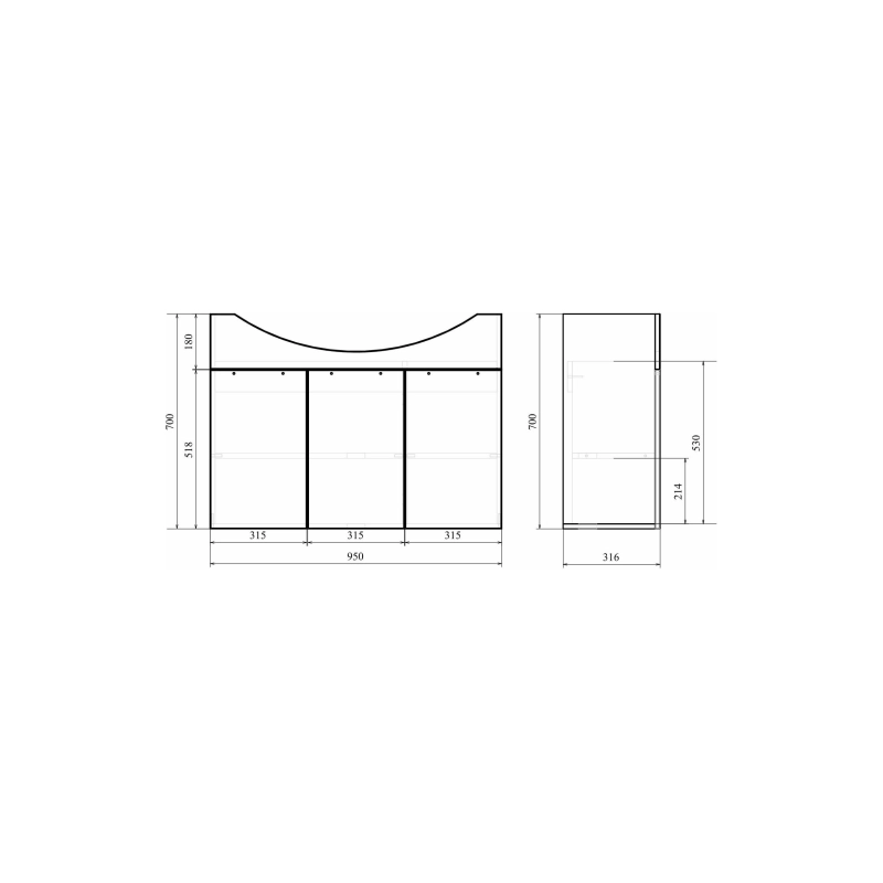 Тумба Камилла 100/3 100х70х31 см, напольная, с раковиной Эльбрус 100, белый, УТ000008396