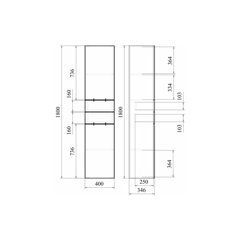 Пенал Камилла 40 40х180х35 см, напольный, универсальный, белый, УТ000058116