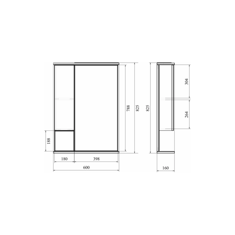 Зеркало-шкаф Камилла 60 600х825 (ШВ) выкл. на корпусе, светодиод.подсветка, левый, УТ000004930