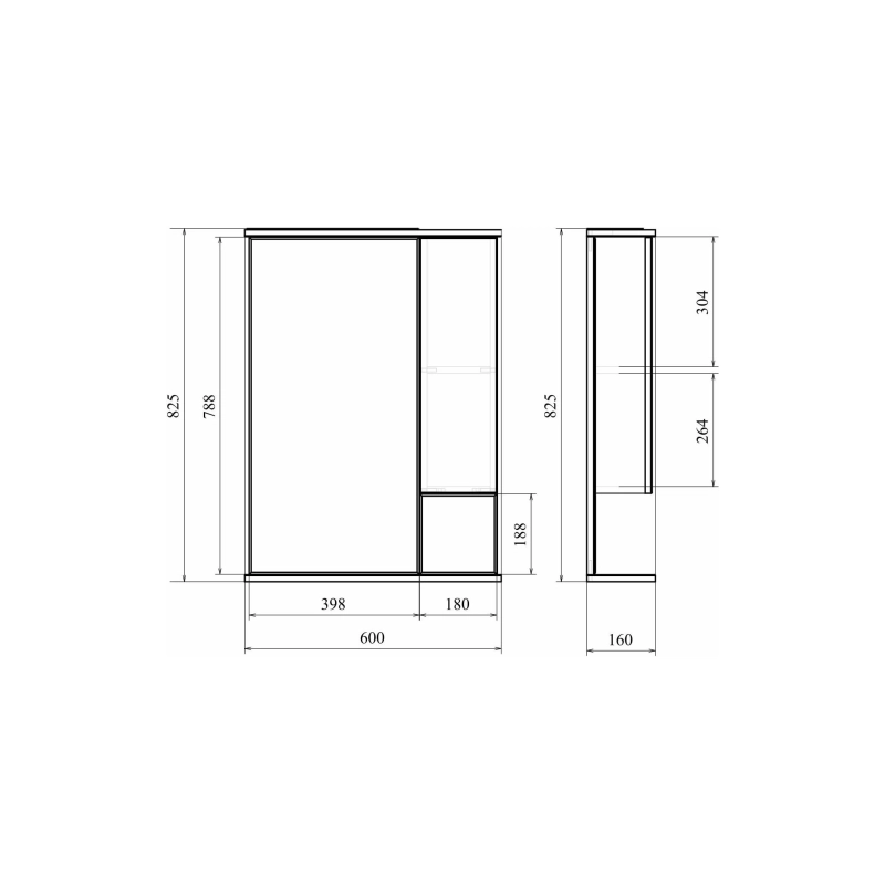 Зеркало-шкаф Камилла 60 600х825 (ШВ) выкл. на корпусе, светодиод.подсветка, правый, УТ000005599