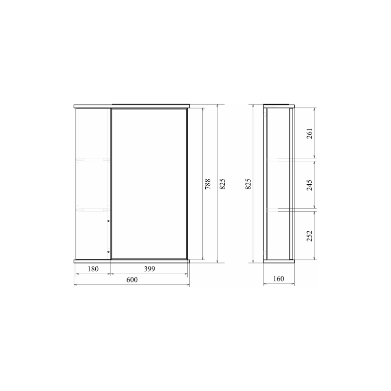 Зеркало-шкаф Камилла 60/2 600х825 (ШВ) выкл. на корпусе, светодиод.подсветка, левый, УТ000007913