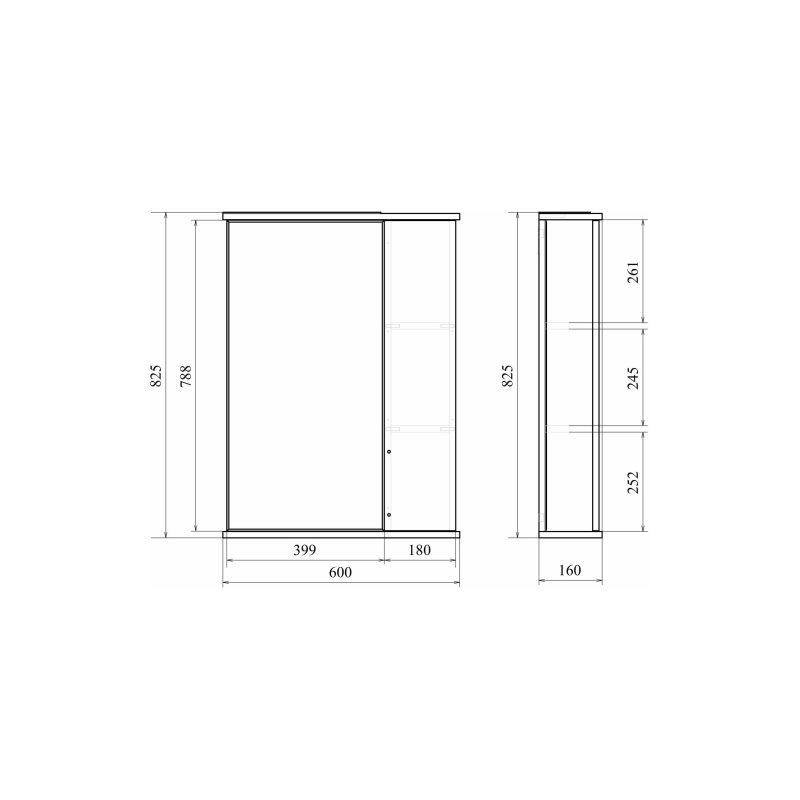 Зеркало-шкаф Камилла 60/2 600х825 (ШВ) выкл. на корпусе, светодиод.подсветка, правый, УТ000004932