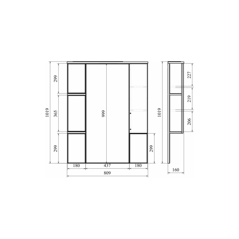 Зеркало-шкаф Камилла 80 800х1000 (ШВ) выкл. на корпусе, светодиод.подсветка, правый, УТ000005284